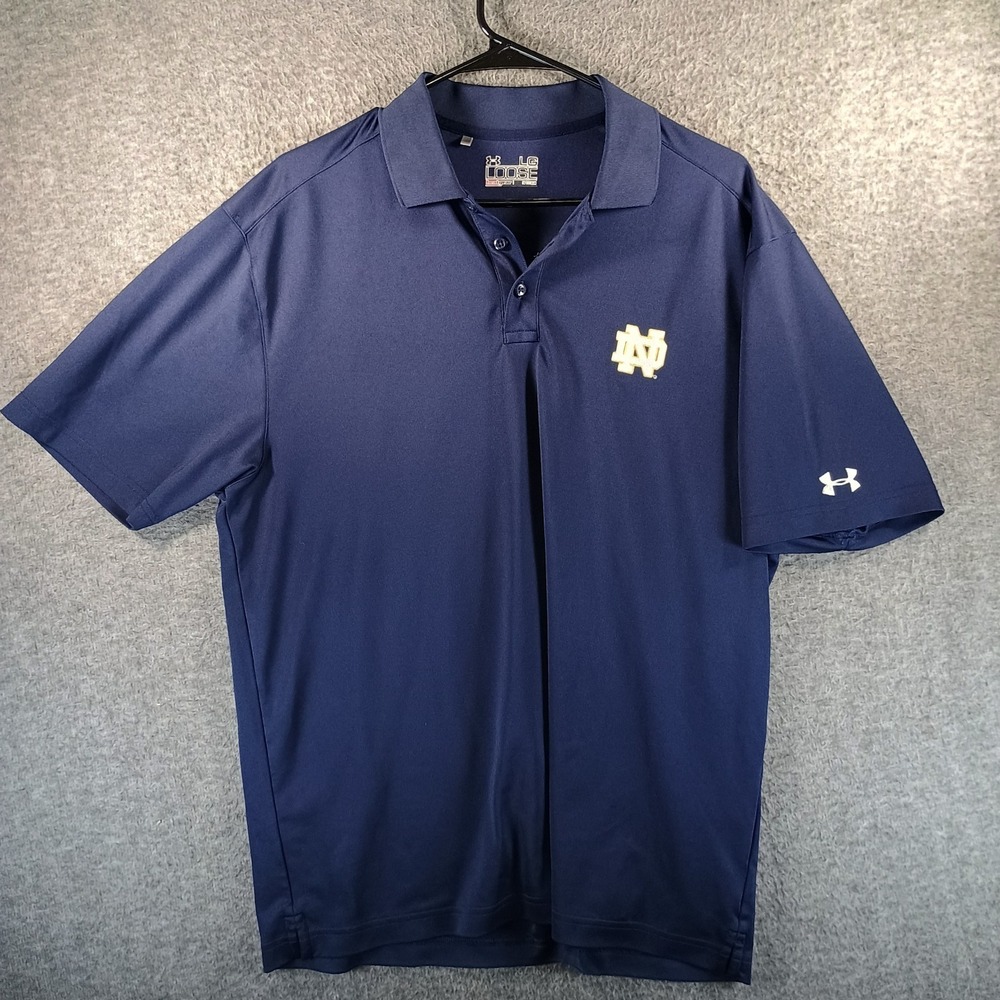 Under Armour HeatGear Loose Shirt Men's L Navy Notre Dame Logo Polo Short Sleeve